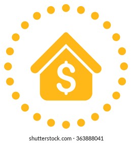 Loan Mortgage vector icon. Style is flat circled symbol, yellow color, rounded angles, white background.