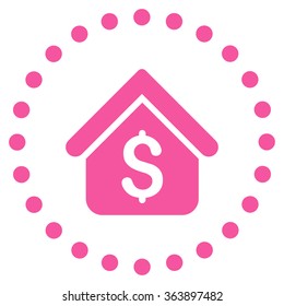 Loan Mortgage vector icon. Style is flat circled symbol, pink color, rounded angles, white background.