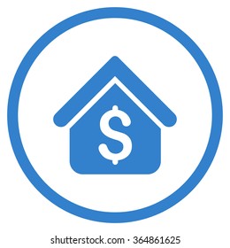 Loan Mortgage vector icon. Style is flat circled symbol, cobalt color, rounded angles, white background.