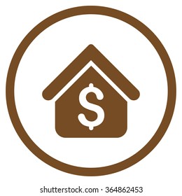 Loan Mortgage vector icon. Style is flat circled symbol, brown color, rounded angles, white background.