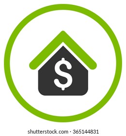 Loan Mortgage vector icon. Style is bicolor flat circled symbol, eco green and gray colors, rounded angles, white background.