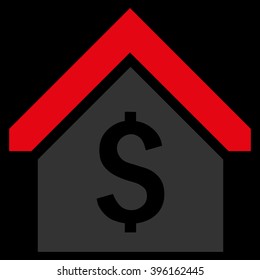 Loan Mortgage vector icon. Style is flat symbol, red color, black background.