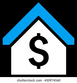 Loan Mortgage vector icon. Style is bicolor flat symbol, blue and white colors, black background.
