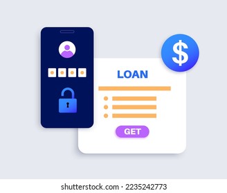 Loan online web form. Borrowed money from bank by internet for individuals or organizations. Personal fixed interest rate for car, wedding, house, business. Lending in application vector illustration