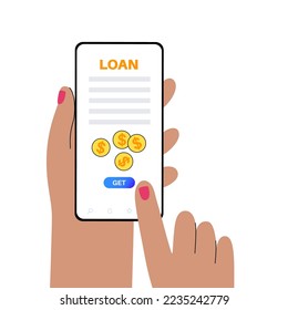 Loan online web form. Borrowed money from bank by internet for individuals or organizations. Personal fixed interest rate for car, wedding, house, business. Lending in application vector illustration