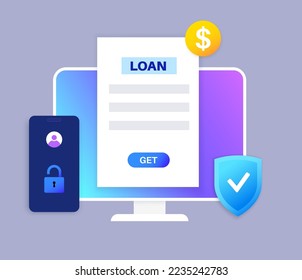 Loan online web form. Borrowed money from bank by internet for individuals or organizations. Personal fixed interest rate for car, wedding, house, business. Lending in application vector illustration