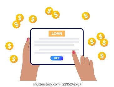 Loan online web form. Borrowed money from bank by internet for individuals or organizations. Personal fixed interest rate for car, wedding, house, business. Lending in application vector illustration