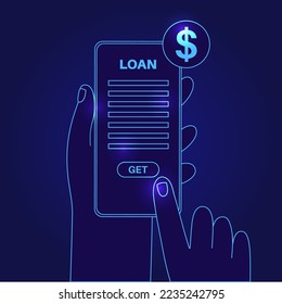 Loan online web form. Borrowed money from bank by internet for individuals or organizations. Personal fixed interest rate for car, wedding, house, business. Lending in application vector illustration