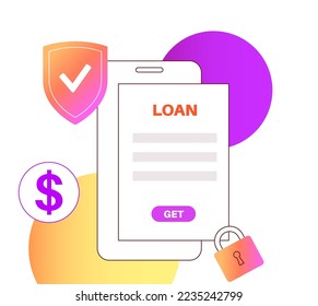 Loan online web form. Borrowed money from bank by internet for individuals or organizations. Personal fixed interest rate for car, wedding, house, business. Lending in application vector illustration