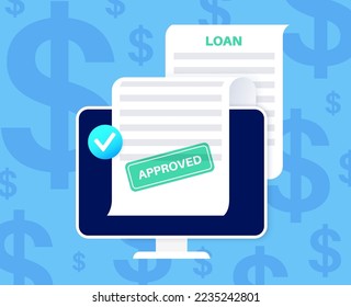 Loan online web form. Borrowed money from bank by internet for individuals or organizations. Personal fixed interest rate for car, wedding, house, business. Lending in application vector illustration