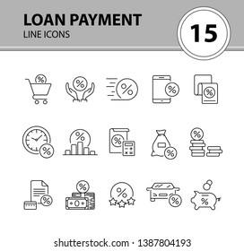 Loan payment icon set. Line icons collection on white background. Money, credit, percent. Investment concept. Can be used for topics like management, banking, loan