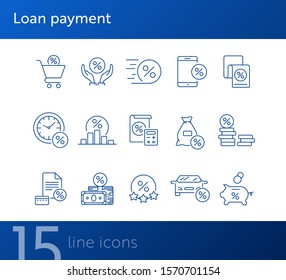 Loan payment icon set. Line icons collection on white background. Money, credit, percent. Investment concept. Can be used for topics like management, banking, loan