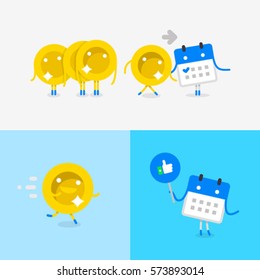 Loan Payments Flat Vector Illustration. Transfer Time Calendar. Fast Money Character. Friendly Payments Calendar. Timely Transfers And Repayment Of The Loan. Character Flat Design.