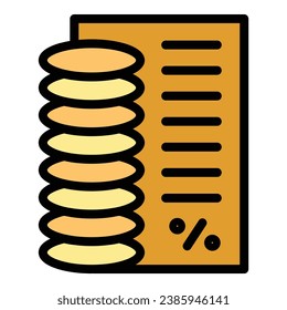 vector de contorno de icono de porcentaje de préstamo. Dinero de pago. Color del ingreso del contrato