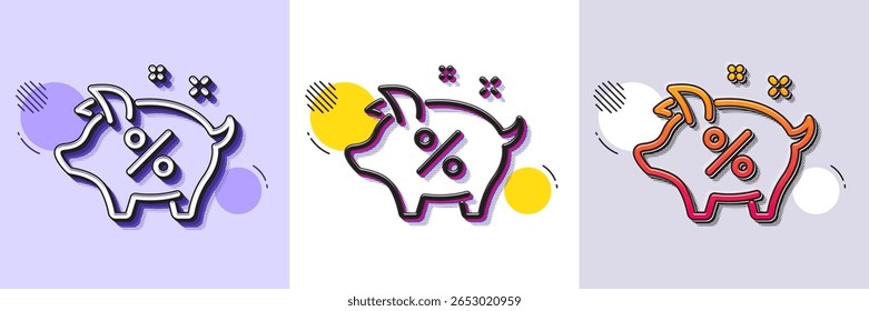 Ícone de linha de percentual de empréstimo. Padrão pontilhado de meio-tom. Ícone de gradiente com sombra de grão. Sinal de mealheiro. Símbolo de porcentagem de crédito. Ícone de porcentagem de empréstimo de linha. Vários desenhos. Vetor