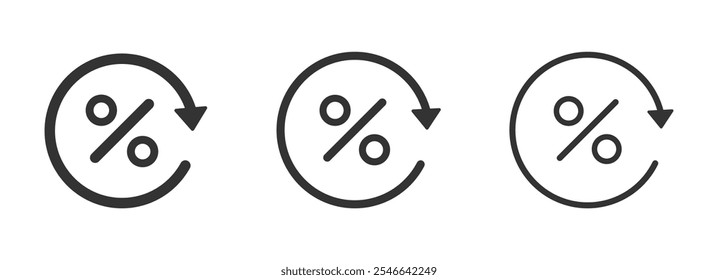 Loan percent refresh vector icons. Exchange fees vector signs set