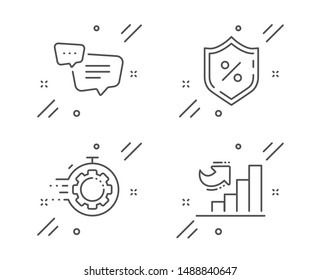 Loan percent, Seo timer and Text message line icons set. Growth chart sign. Protection shield, Cogwheel, Chat bubble. Diagram graph. Technology set. Line loan percent outline icon. Vector