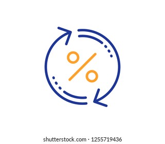 Loan percent update line icon. Discount sign. Credit percentage rate symbol. Colorful outline concept. Blue and orange thin line color Loan percent icon. Vector