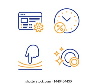 Loan percent, Web settings and Elastic icons simple set. Clean dishes sign. Discount, Engineering tool, Resilience. Dishwasher concept. Linear loan percent icon. Colorful design set. Vector