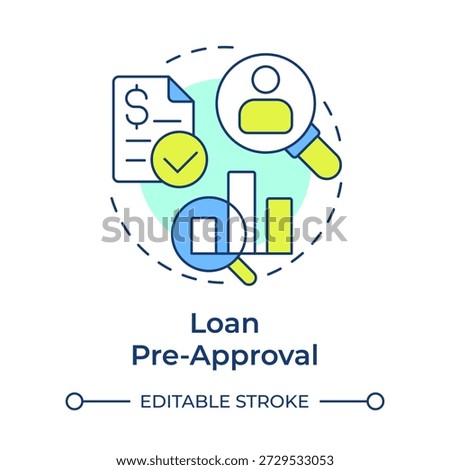 Loan pre-approval multi color concept icon. Market intelligence, data analysis. Financial report. Round shape line illustration. Abstract idea. Graphic design. Easy to use in presentation, booklet