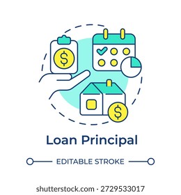 Loan principal multi color concept icon. Financial management, real estate. Income statement. Round shape line illustration. Abstract idea. Graphic design. Easy to use in presentation, booklet