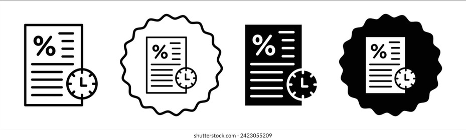 Tipo de préstamo y término establecido en color blanco y negro. Tipo de préstamo y término simple vector de icono plano