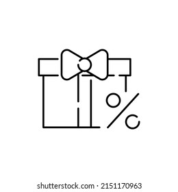 Loan Related Vector Line Icons. Investment Plan, Percentage Diagram. Discount and sale or shopping mall shop season. Gift ribbon box 