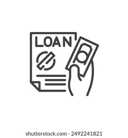 Loan Repayment line icon. linear style sign for mobile concept and web design. Hand holding cash with a paid stamp outline vector icon. Symbol, logo illustration. Vector graphics