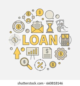 Loan round colorful illustration - vector business creative symbol made with word LOAN and finance icons