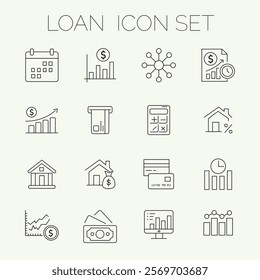 Loan set of web icons in line style. Loan and Credit linear icon collection.