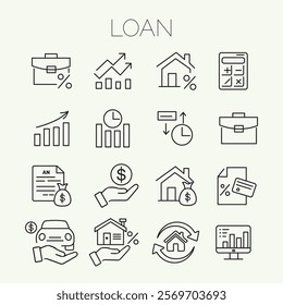 Loan set of web icons in line style. Loan and Credit linear icon collection.
