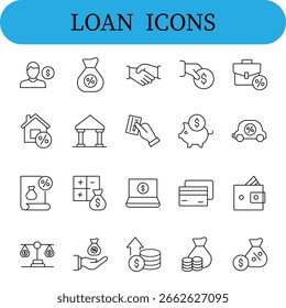Loan set of web icons in line style. Loan and Credit linear icon collection. 