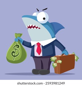 
Loan Shark Holding Money Bag Vector Concept Illustration. Conceptual image of a money lender with predatory practices 