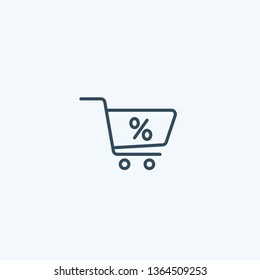 Loan shopping cart icon. Discount percent sign. Credit percentage symbol. Sale icon. Shopping cart, trolley with percent sign. Retail concept. Promotion, special offer, seasonal discounts