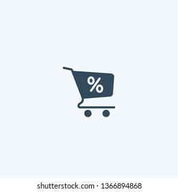 Loan shopping cart icon. Discount percent sign. Credit percentage symbol. Sale icon. Shopping cart, trolley with percent sign. Retail concept. Promotion, special offer, seasonal discounts