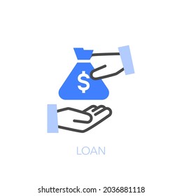 Loan symbol with two hands and bag of money. Easy to use for your website or presentation.