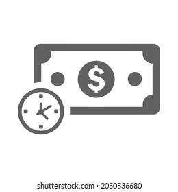 Icono de préstamo, plazo, banco, pago, duración. Ilustración vectorial gris.