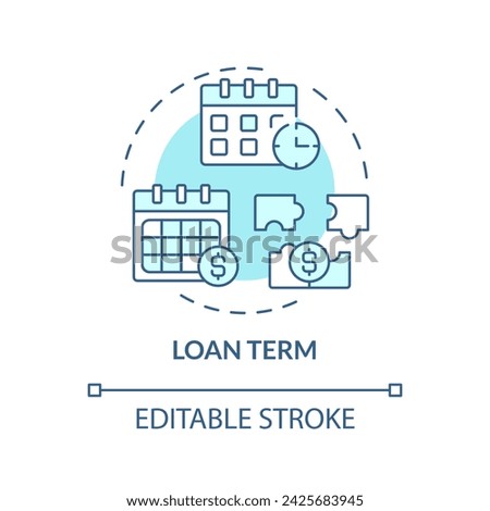 Loan term soft blue concept icon. Borrowers repayment schedule and total amount of interest. Round shape line illustration. Abstract idea. Graphic design. Easy to use in marketing