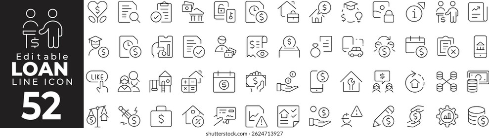 Loan Thin Line Icon Set – Credit, Finance, Banking