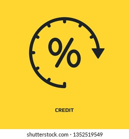 Loan timing icon. Time and interest icon. Clock and percent sign. Banking, Finance concept. Vector illustration for topics like debtor delay, penalty, deadline, business, finance, economy