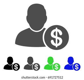 Loan User flat vector illustration. Colored loan user, gray, black, blue, green icon versions. Flat icon style for web design.