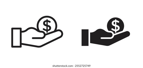 Loan vector icon set black filled and outlined style.