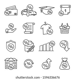 Loan vector lines icon set. Contains such Icons as credit, discount, debt and more. Editable Stroke