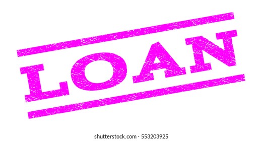 Loan watermark stamp. Text caption between parallel lines with grunge design style. Rubber seal stamp with scratched texture. Vector magenta color ink imprint on a white background.