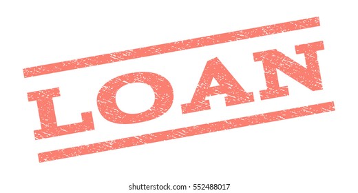 Loan watermark stamp. Text tag between parallel lines with grunge design style. Rubber seal stamp with unclean texture. Vector salmon color ink imprint on a white background.