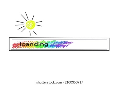 Loanding bar doodle. Rainbow. Sketch vector icon.