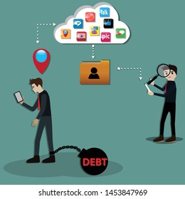 The loaner are checking the lender with his social network activities - vector Illustration
E-commerce,Business, Technology,cloud technology,Big Data