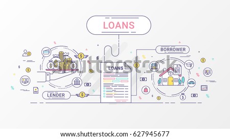 Loans Info graphics. Loan agreement between the lender and the borrower. Vector illustration. Flat line design.