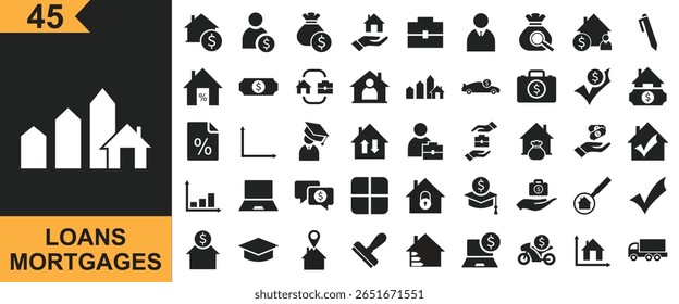 Loans mortgages vector icon . Payment, interest, agreement, broker, business, briefcase, calculator and etc.  Vector illustration . Isolated on white background. EPS 10