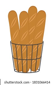 Loaves in black metal basket. Isolated on a white background. Vector illustration.